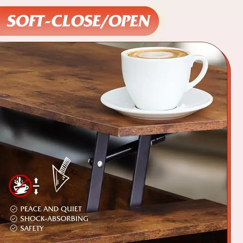 Table basse élévatrice de 99 cm avec compartiment caché et étagère de rangement