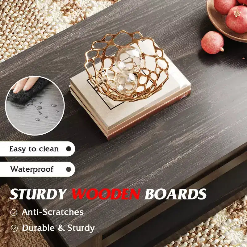 Table basse élévatrice de 99 cm avec compartiment caché et étagère de rangement