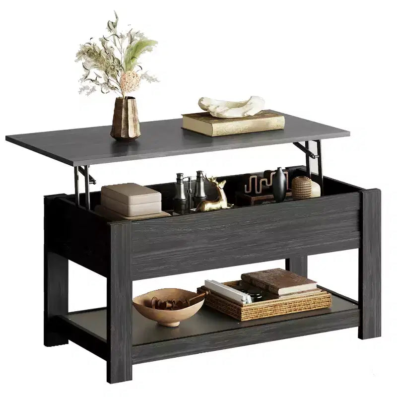 Table basse élévatrice de 99 cm avec compartiment caché et étagère de rangement