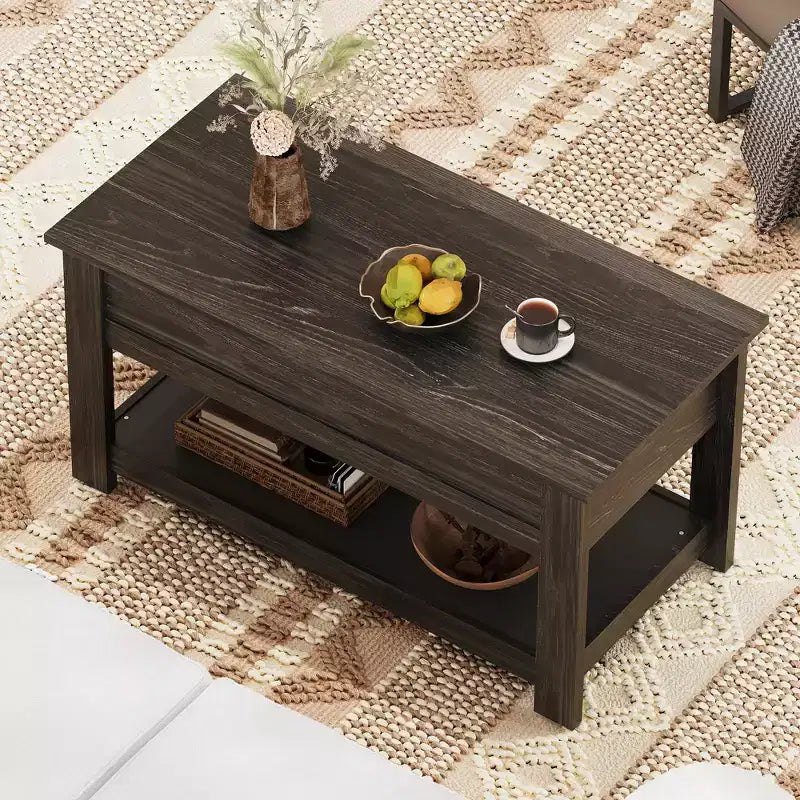 Table basse élévatrice de 99 cm avec compartiment caché et étagère de rangement