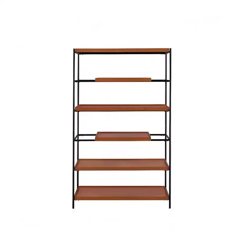Étagère bibliothèque 6 niveaux en chêne et métal noir de 178 cm