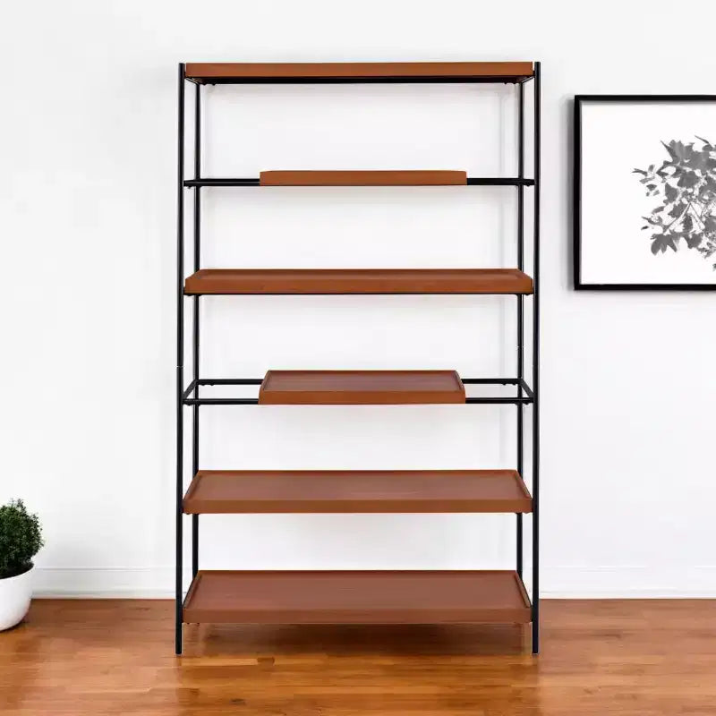 Étagère bibliothèque 6 niveaux en chêne et métal noir de 178 cm