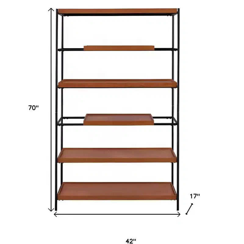 Étagère bibliothèque 6 niveaux en chêne et métal noir de 178 cm