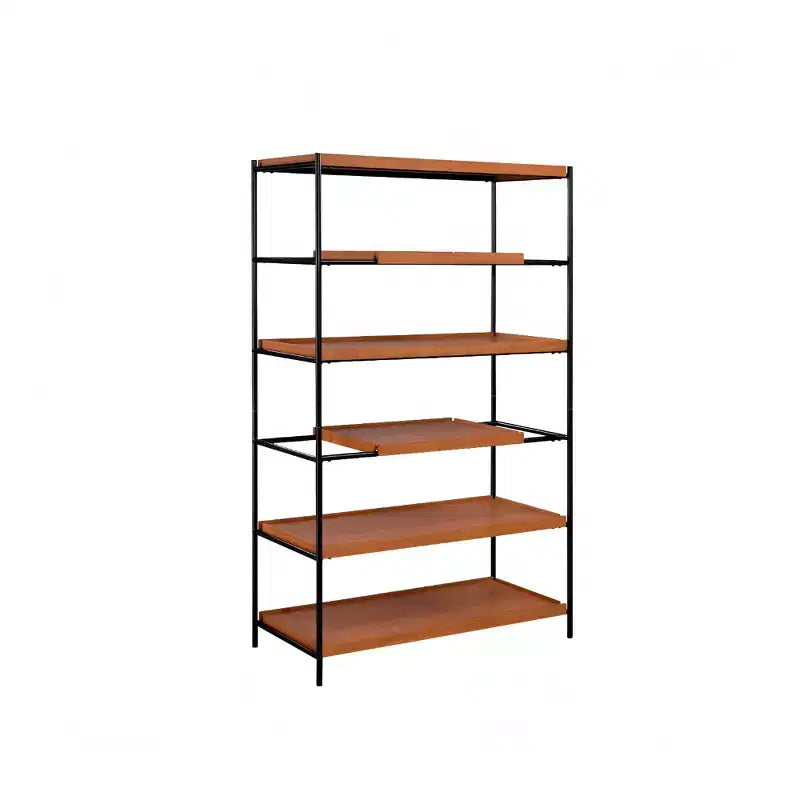 Étagère bibliothèque 6 niveaux en chêne et métal noir de 178 cm