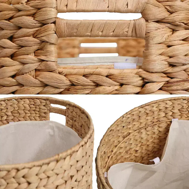 Pouffe de rangement moderne côtier tressé à la main en jacinthe d'eau de 45 cm avec couvercle