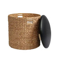 Pouffe de rangement moderne côtier tressé à la main en jacinthe d'eau de 45 cm avec couvercle