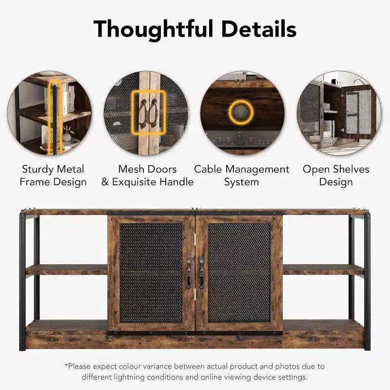 Meuble TV de ferme de 63 po - Console média rustique avec portes grillagées pour téléviseurs jusqu'à 75 po