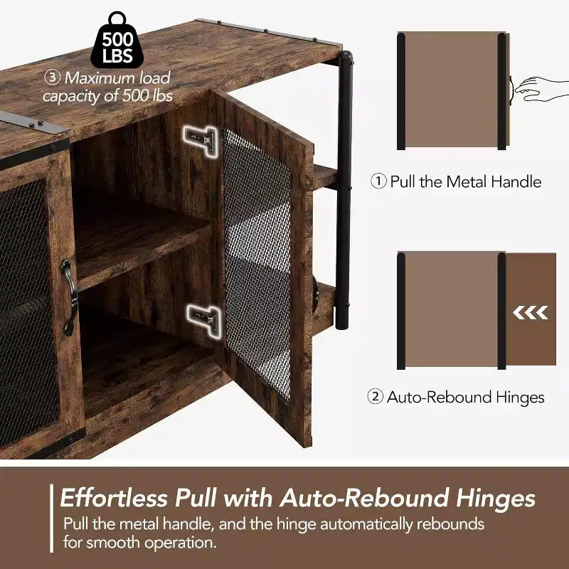 Meuble TV de ferme de 63 po - Console média rustique avec portes grillagées pour téléviseurs jusqu'à 75 po