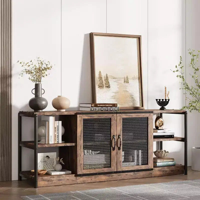 Meuble TV de ferme de 63 po - Console média rustique avec portes grillagées pour téléviseurs jusqu'à 75 po