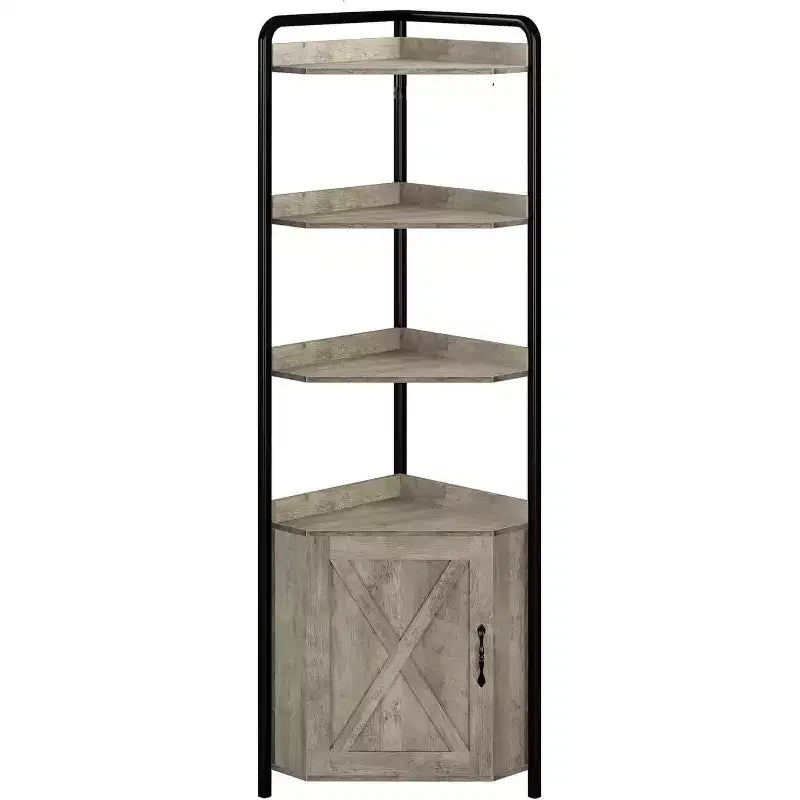 Meuble d'angle de 180 cm de haut, étagère triangulaire avec étagères réglables, rangement dissimulé et support pour plantes