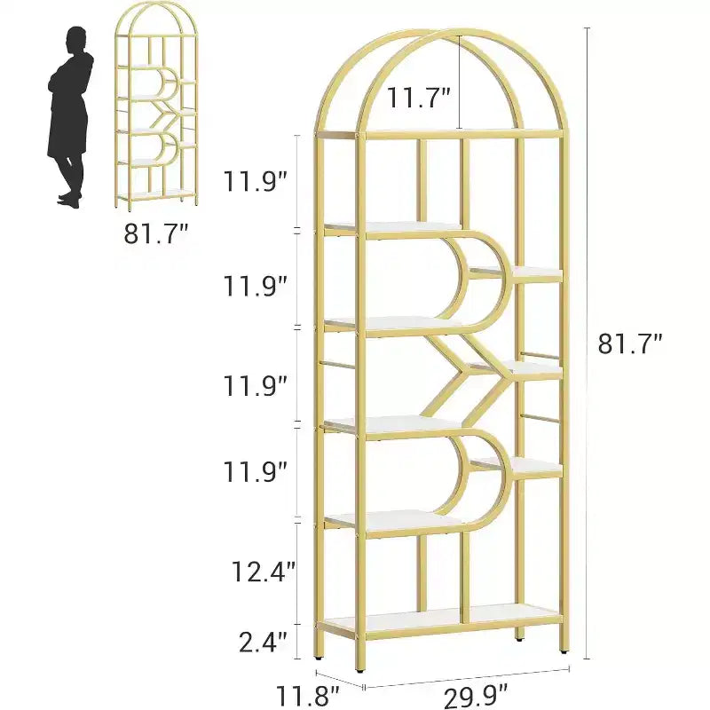 Étagère arquée à 6 niveaux - Bibliothèque géométrique pour la maison et le bureau