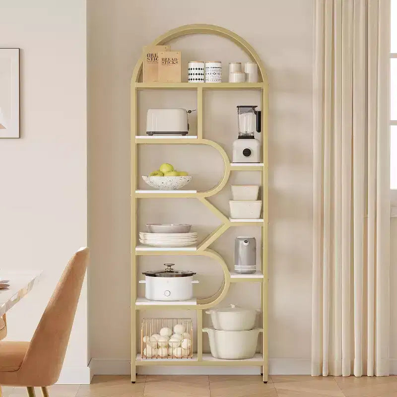 Étagère arquée à 6 niveaux - Bibliothèque géométrique pour la maison et le bureau