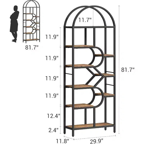 Étagère arquée à 6 niveaux - Bibliothèque géométrique pour la maison et le bureau