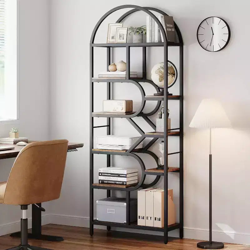 Étagère arquée à 6 niveaux - Bibliothèque géométrique pour la maison et le bureau