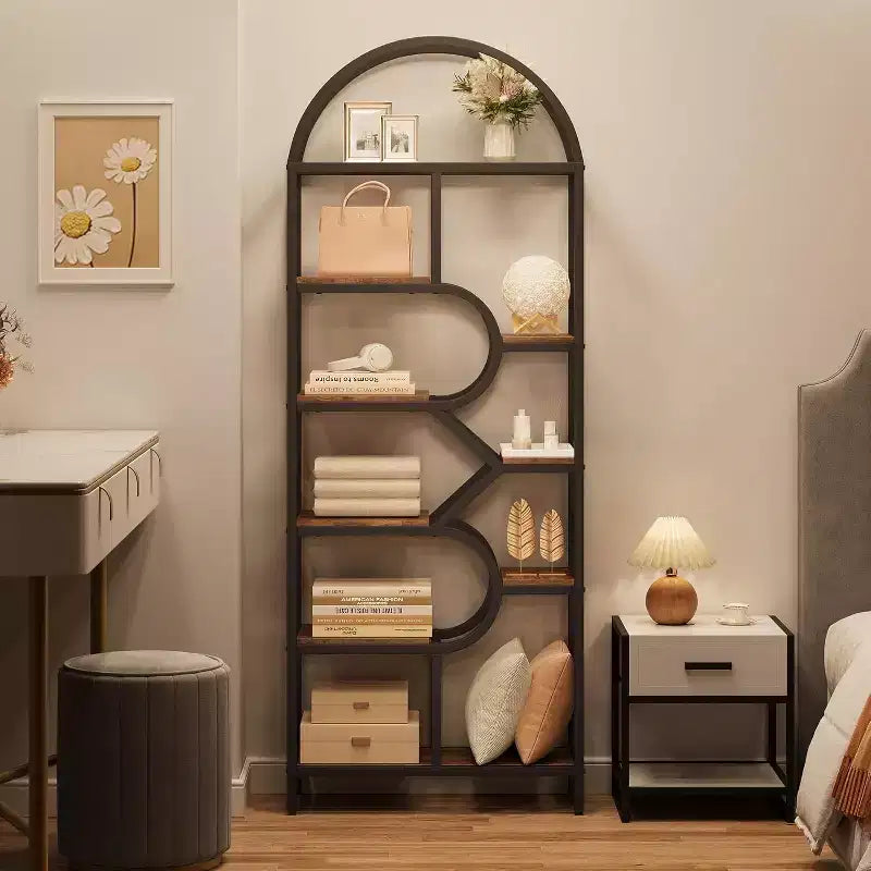 Étagère arquée à 6 niveaux - Bibliothèque géométrique pour la maison et le bureau
