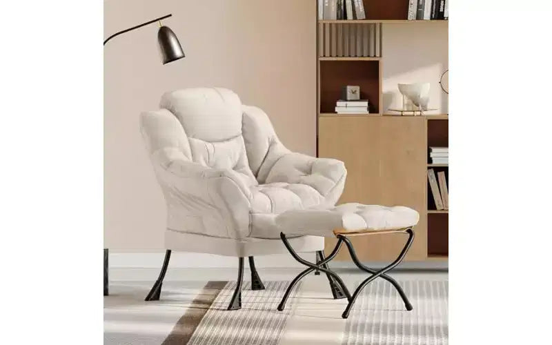 Chaise longue paresseuse avec ottoman, fauteuil de salon moderne avec repose-pieds, accoudoirs et poches latérales pour le salon