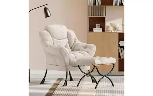 Chaise longue paresseuse avec ottoman, fauteuil de salon moderne avec repose-pieds, accoudoirs et poches latérales pour le salon