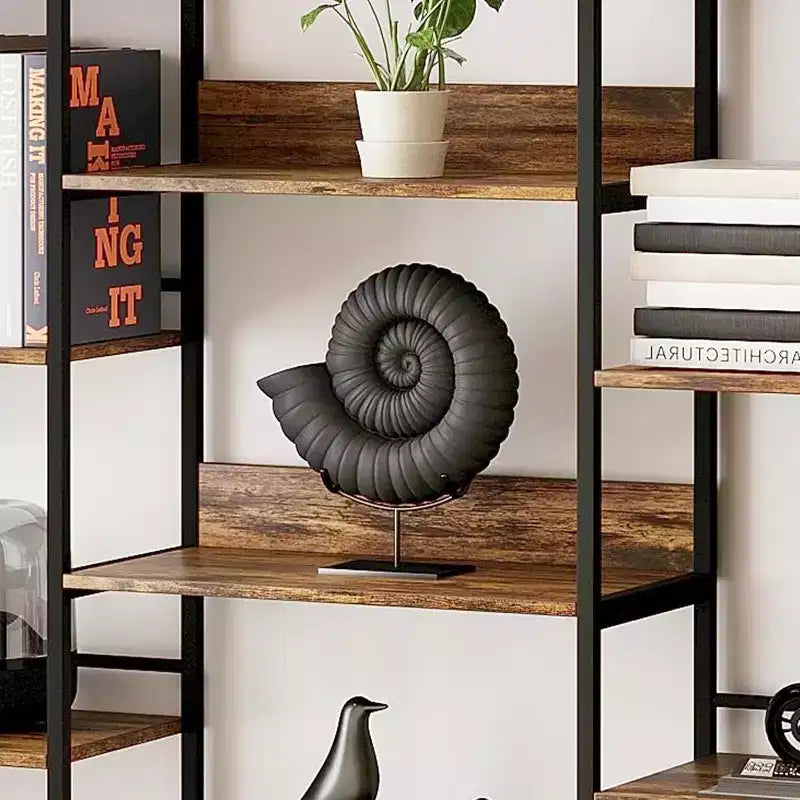 Étagère à 5 niveaux, Bibliothèque large industrielle avec étagères ouvertes, Bibliothèque haute rustique pour chambre à coucher ou bureau