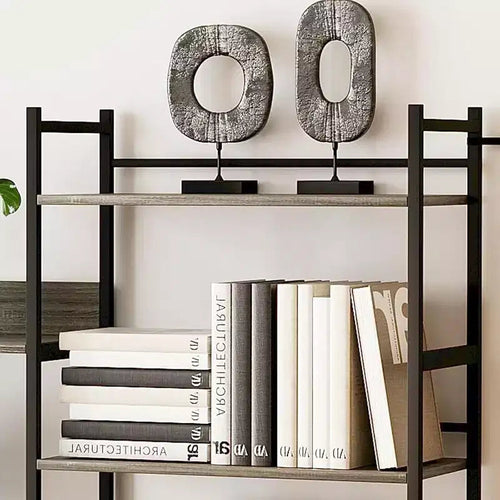 Étagère à 5 niveaux, Bibliothèque large industrielle avec étagères ouvertes, Bibliothèque haute rustique pour chambre à coucher ou bureau