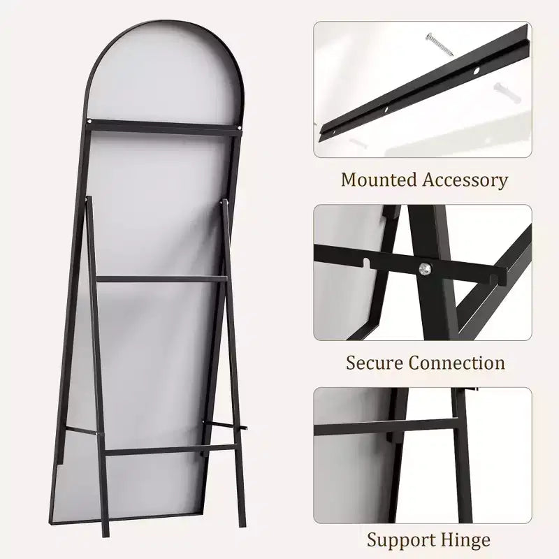 Miroir arqué pleine longueur 65" x 22" – Miroir de sol, mural et autoportant