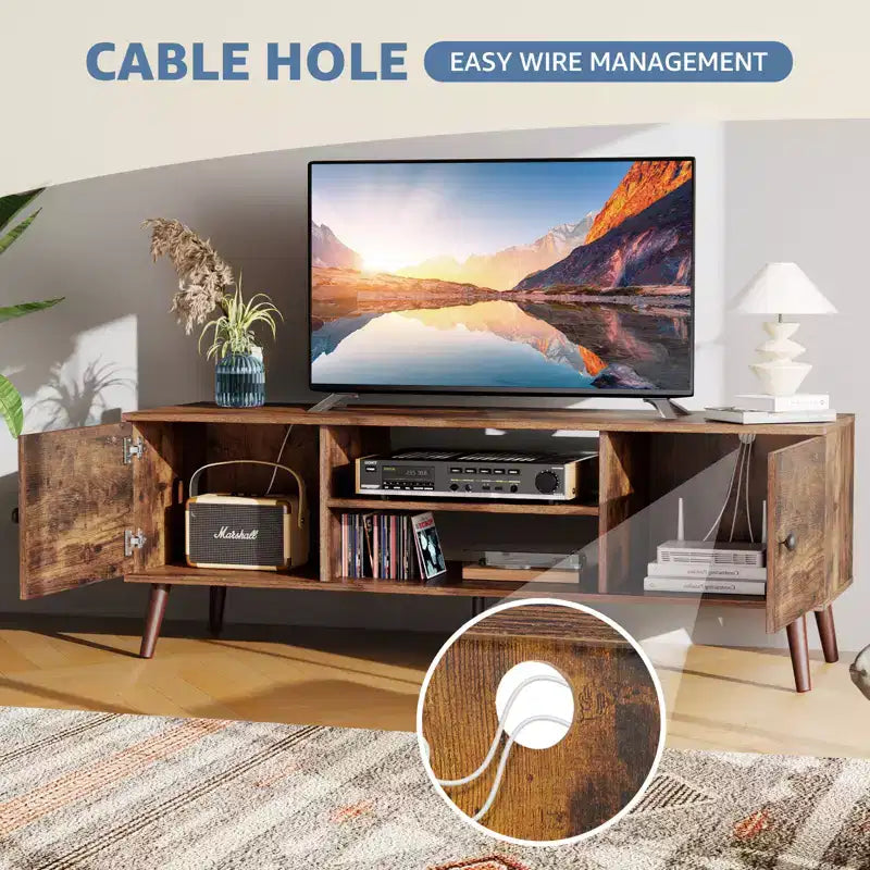 Meuble TV pour téléviseur de 55/60 pouces, centre de divertissement avec étagères de rangement ouvertes