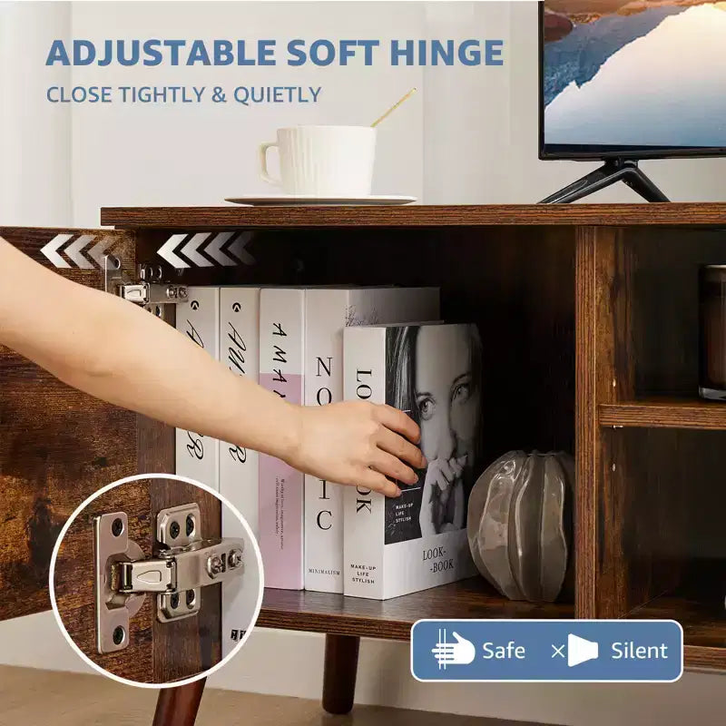 Meuble TV pour téléviseur de 55/60 pouces, centre de divertissement avec étagères de rangement ouvertes
