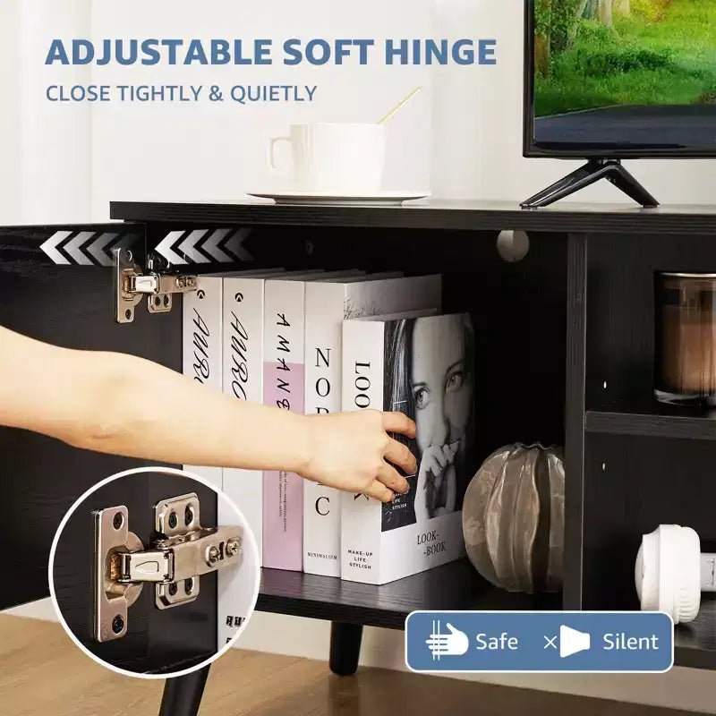 Meuble TV pour téléviseur de 55/60 pouces, centre de divertissement avec étagères de rangement ouvertes