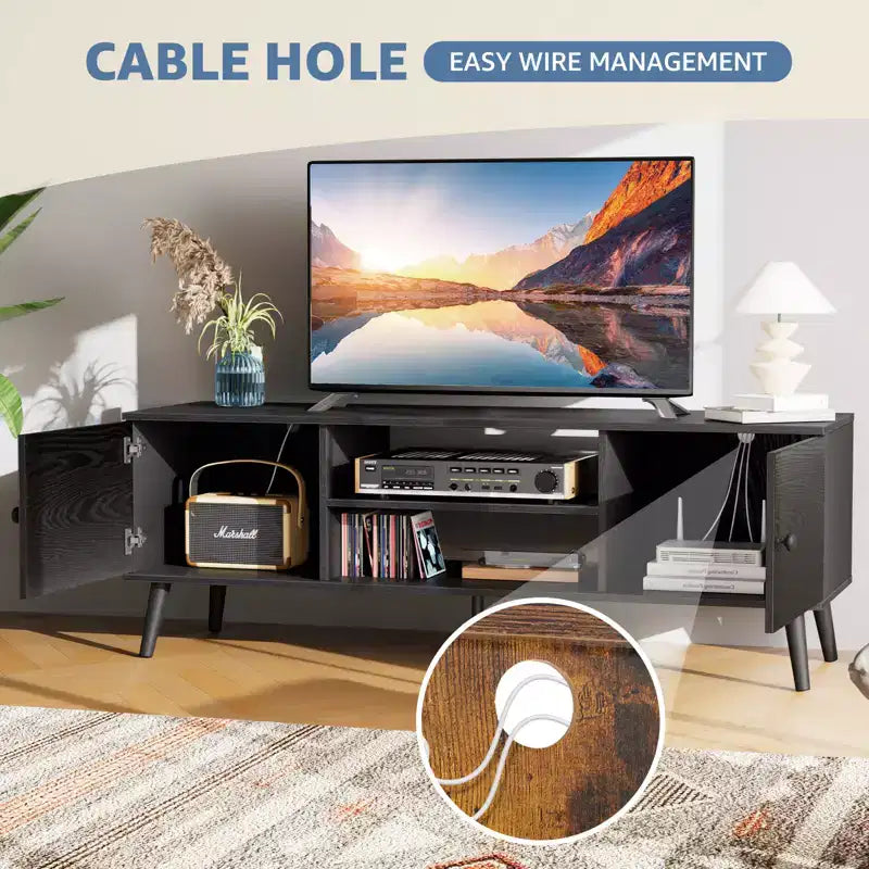 Meuble TV pour téléviseur de 55/60 pouces, centre de divertissement avec étagères de rangement ouvertes