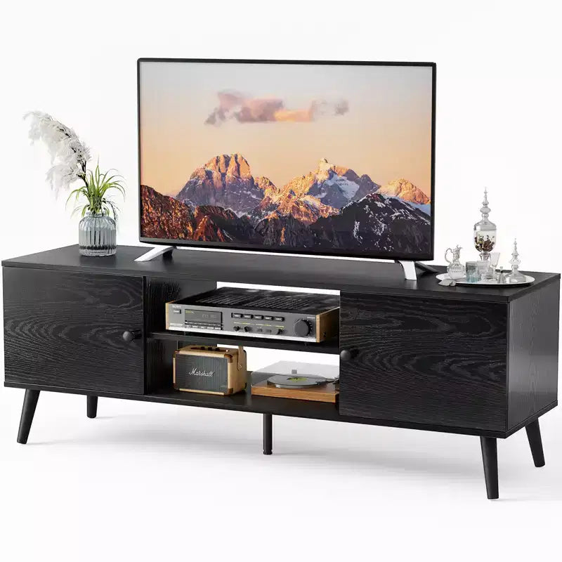 Meuble TV pour téléviseur de 55/60 pouces, centre de divertissement avec étagères de rangement ouvertes