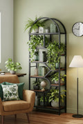Bibliothèque arquée à 6 niveaux | Étagère géométrique pour la maison et le bureau | Bois et métal | 15 kg/étagère | 6 étagères ouvertes