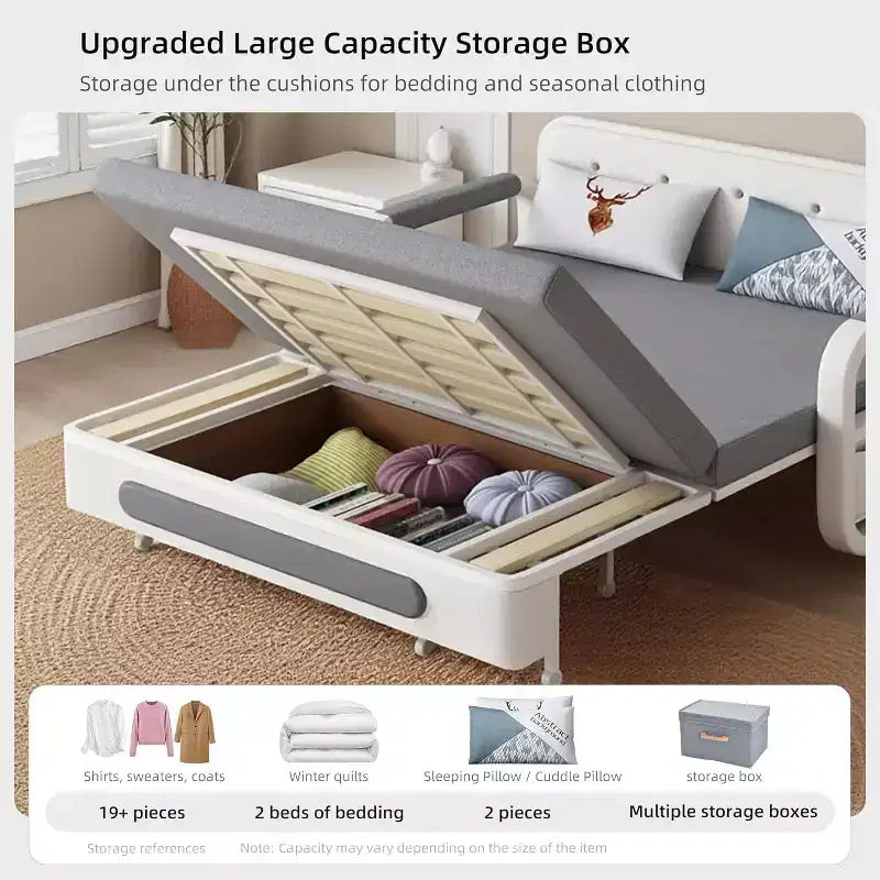 Canapé-lit multifonctionnel 3-en-1 avec rangement en bois