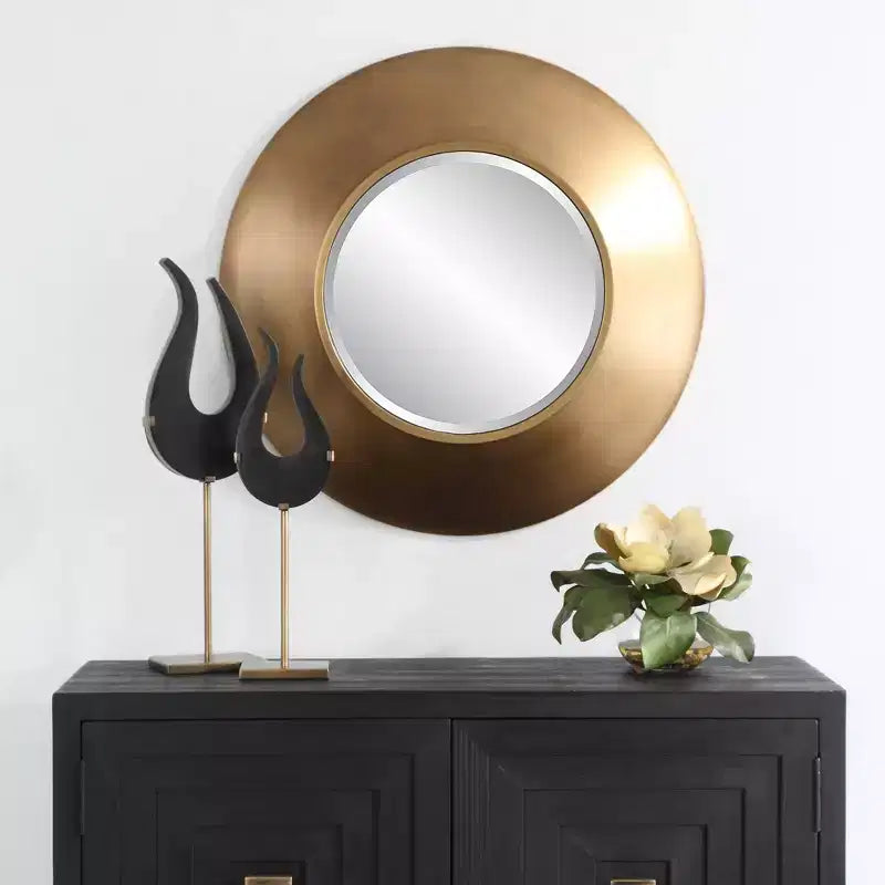 Miroir mural décoratif rond 29,5" doré antique avec verre biseauté