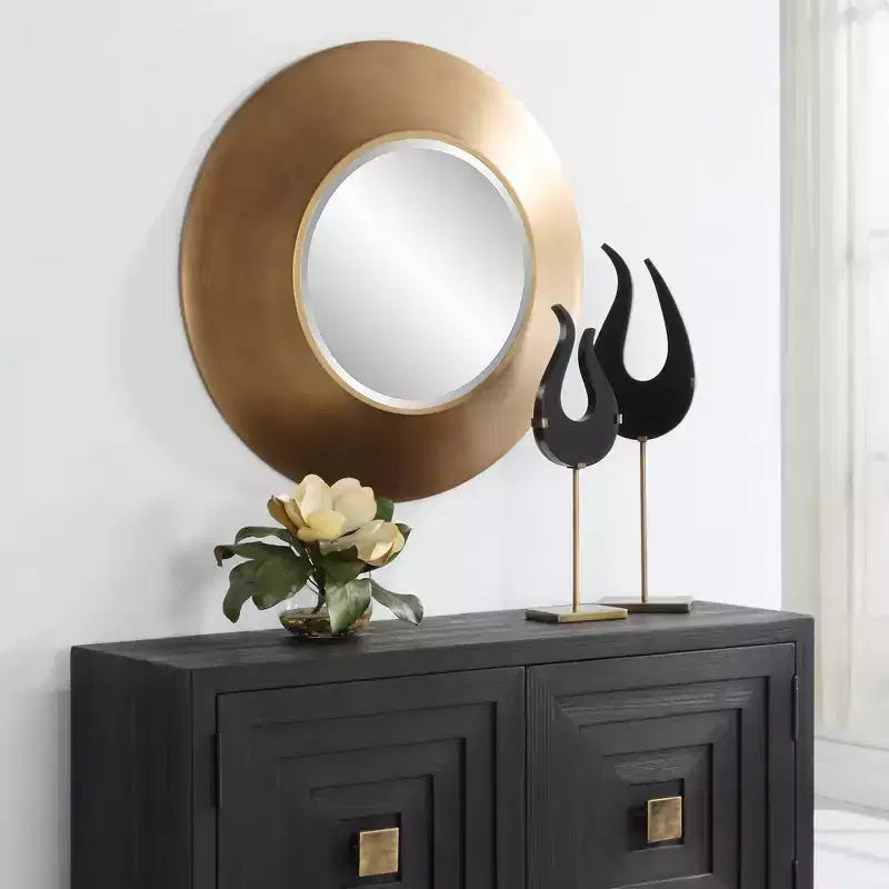 Miroir mural décoratif rond 29,5" doré antique avec verre biseauté