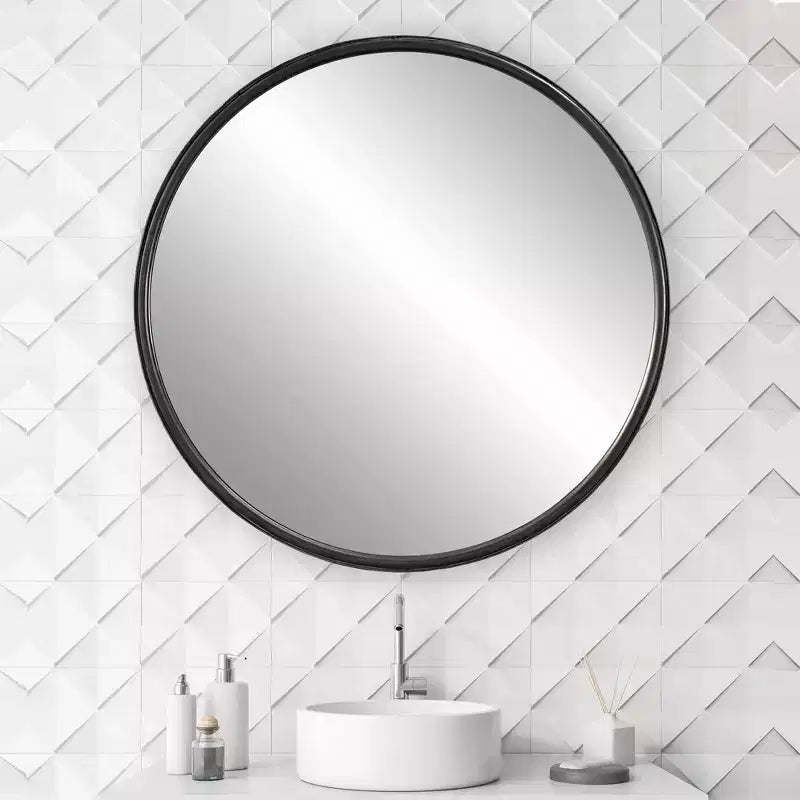 Miroir Mural Rond Moderne Cadre en Fer Vieilli Noir Gris 44 de Large