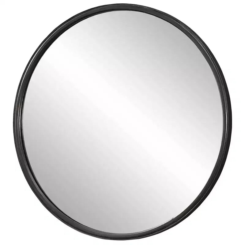 Miroir Mural Rond Moderne Cadre en Fer Vieilli Noir Gris 44 de Large
