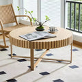 Table basse ronde de 80 cm pour salon avec pied solide, couleur naturelle