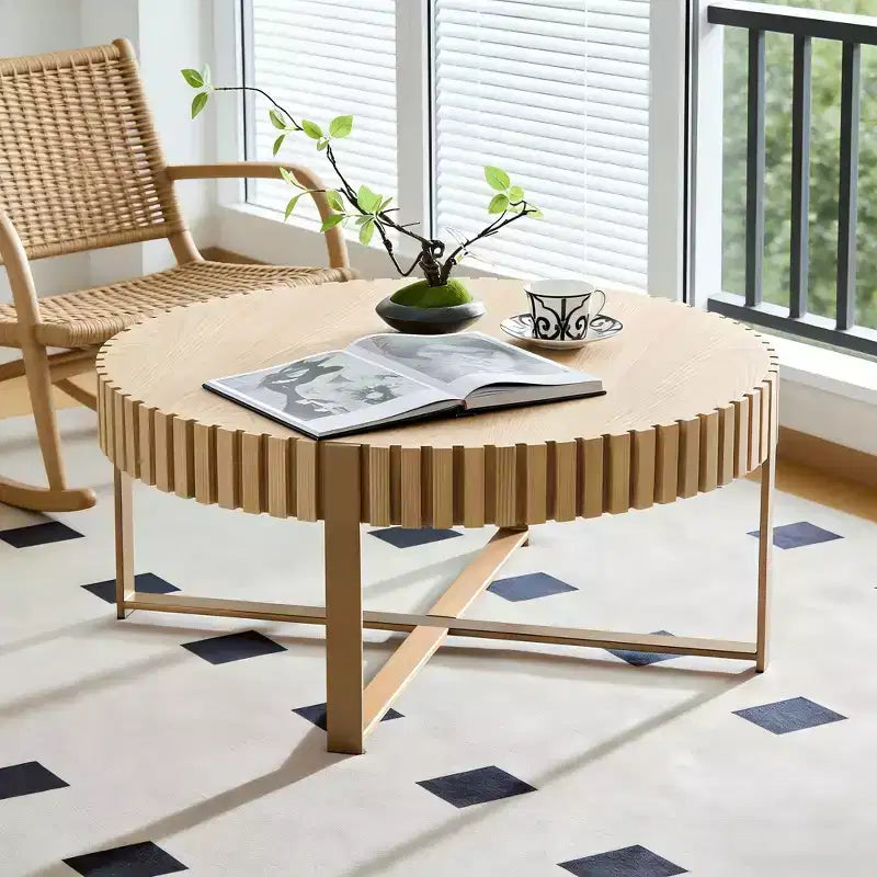 Table basse ronde de 80 cm pour salon avec pied solide, couleur naturelle