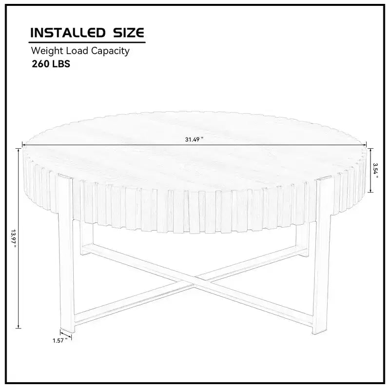 Table basse ronde de 80 cm pour salon avec pied solide, couleur naturelle