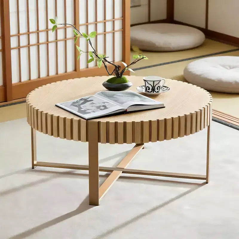 Table basse ronde de 80 cm pour salon avec pied solide, couleur naturelle