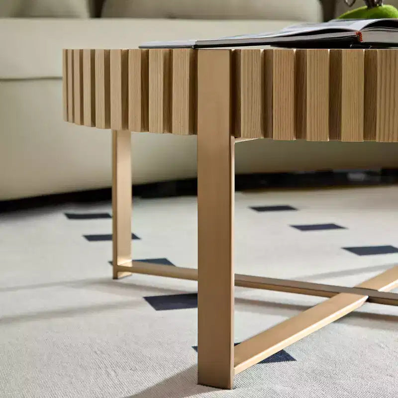 Table basse ronde de 80 cm pour salon avec pied solide, couleur naturelle