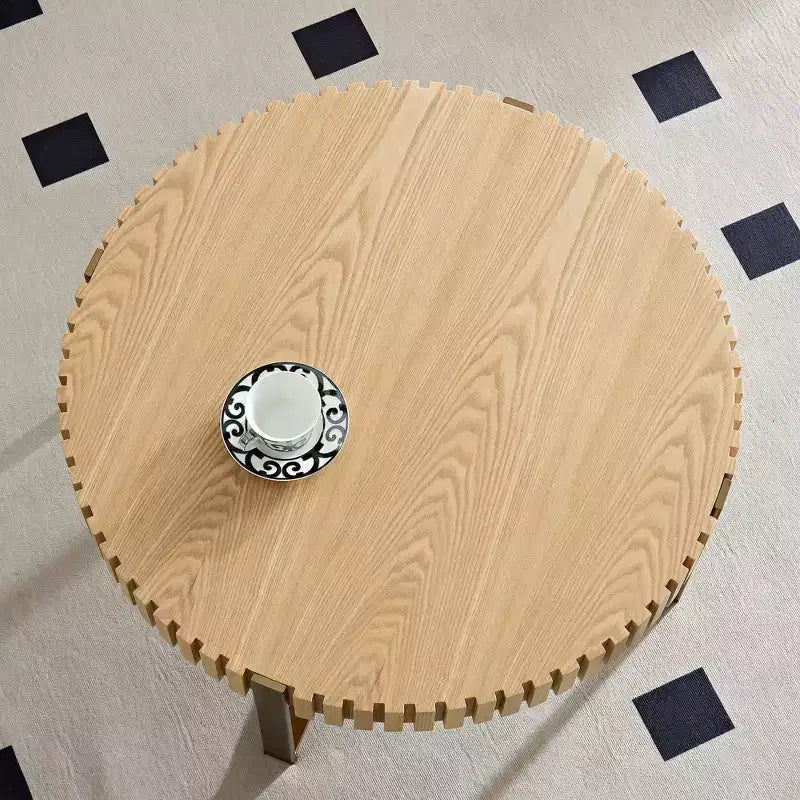 Table basse ronde de 80 cm pour salon avec pied solide, couleur naturelle
