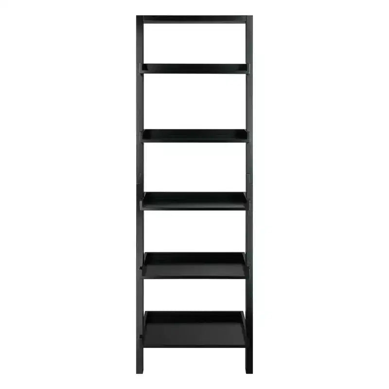 Étagère murale inclinée de 69,36 po noire – Bibliothèque 5 niveaux en bois massif peu encombrante
