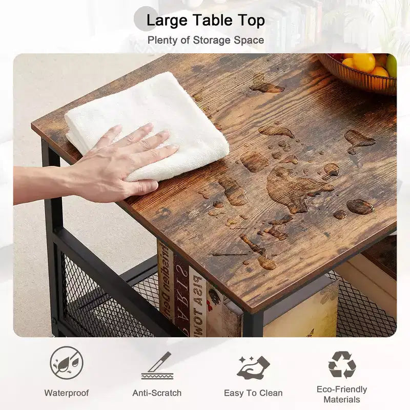 Table basse rectangulaire de 100 cm avec étagère de rangement, meuble TV industriel