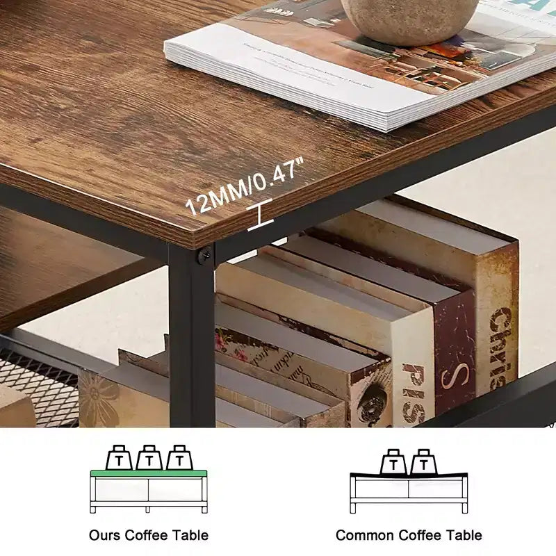 Table basse rectangulaire de 100 cm avec étagère de rangement, meuble TV industriel