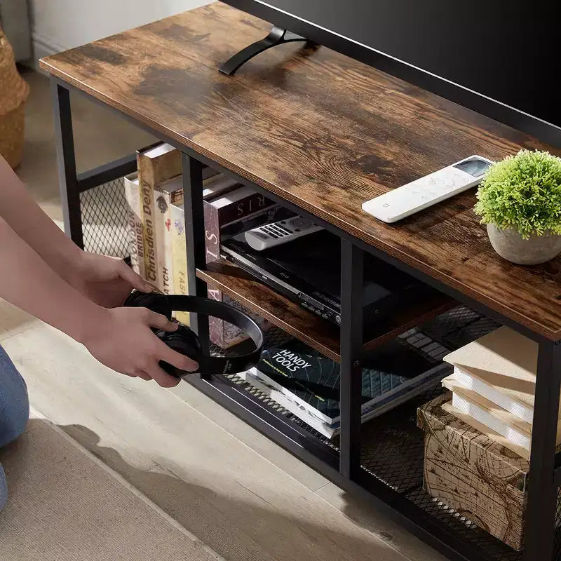 Table basse rectangulaire de 100 cm avec étagère de rangement, meuble TV industriel