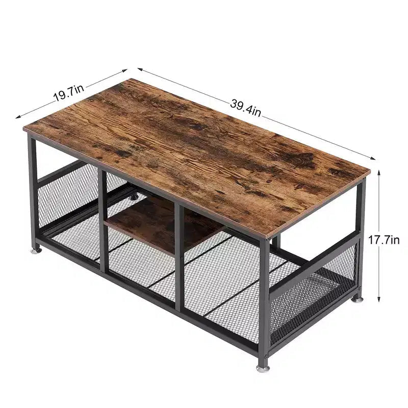 Table basse rectangulaire de 100 cm avec étagère de rangement, meuble TV industriel
