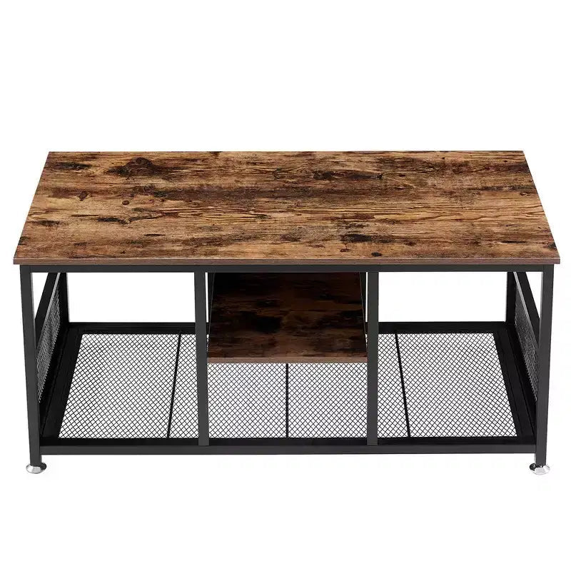 Table basse rectangulaire de 100 cm avec étagère de rangement, meuble TV industriel