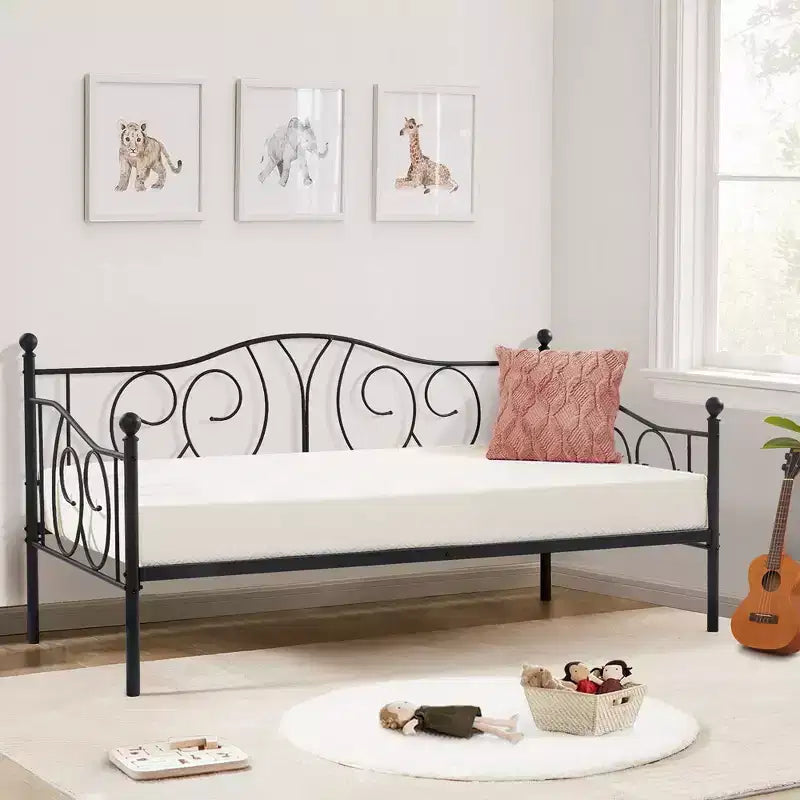 Cadre de lit de repos métallique double, lit-canapé avec rangement sous le lit, assemblage facile, pas besoin de sommier tapissier