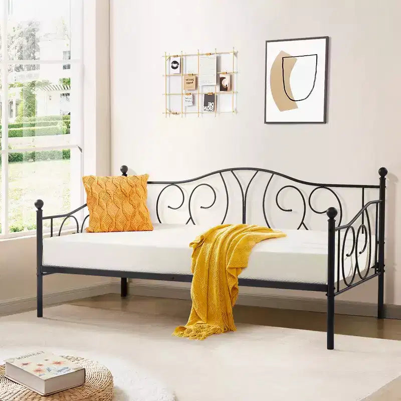 Cadre de lit de repos métallique double, lit-canapé avec rangement sous le lit, assemblage facile, pas besoin de sommier tapissier