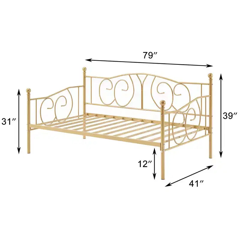 Cadre de lit de repos métallique double, lit-canapé avec rangement sous le lit, assemblage facile, pas besoin de sommier tapissier